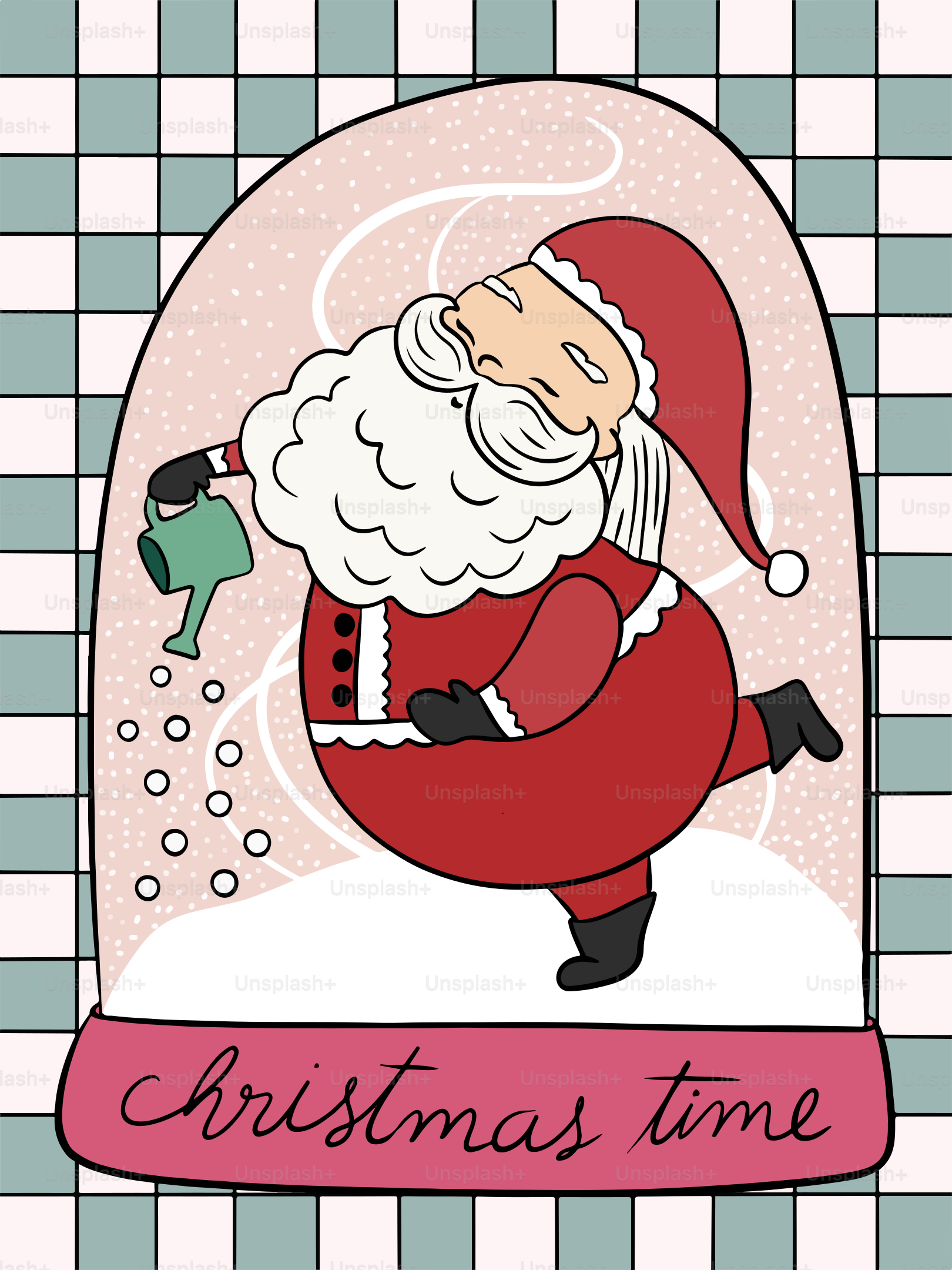 A picture of a santa clause in a snow globe