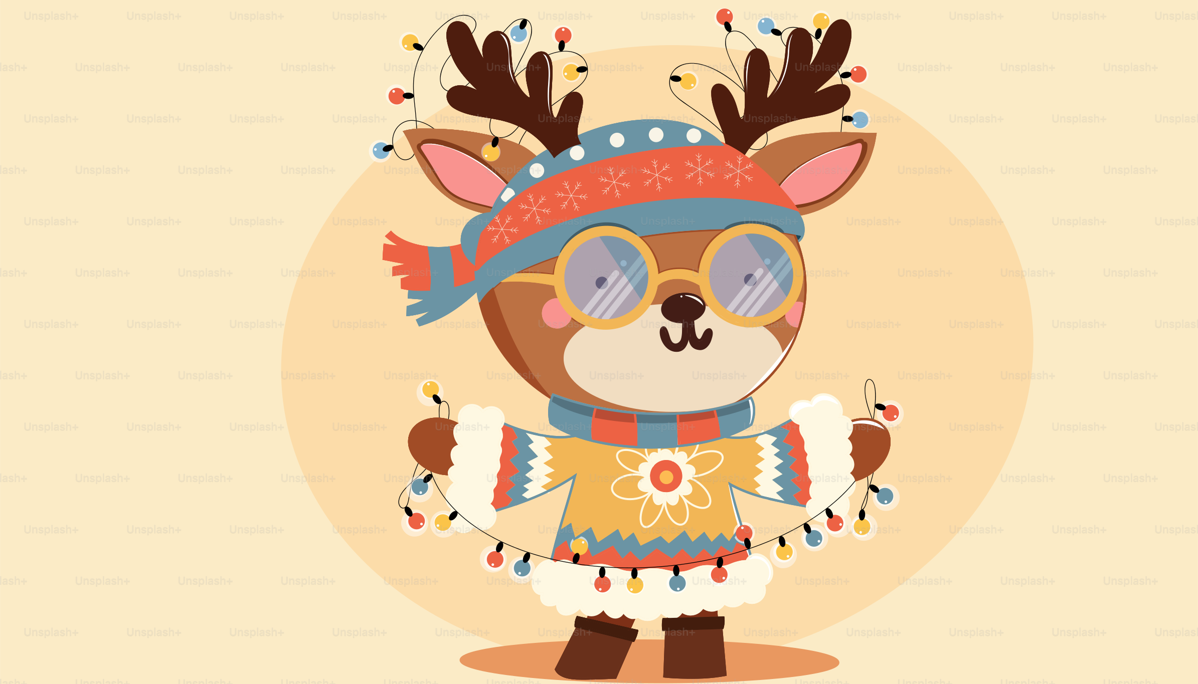 A cartoon deer wearing a hat and glasses