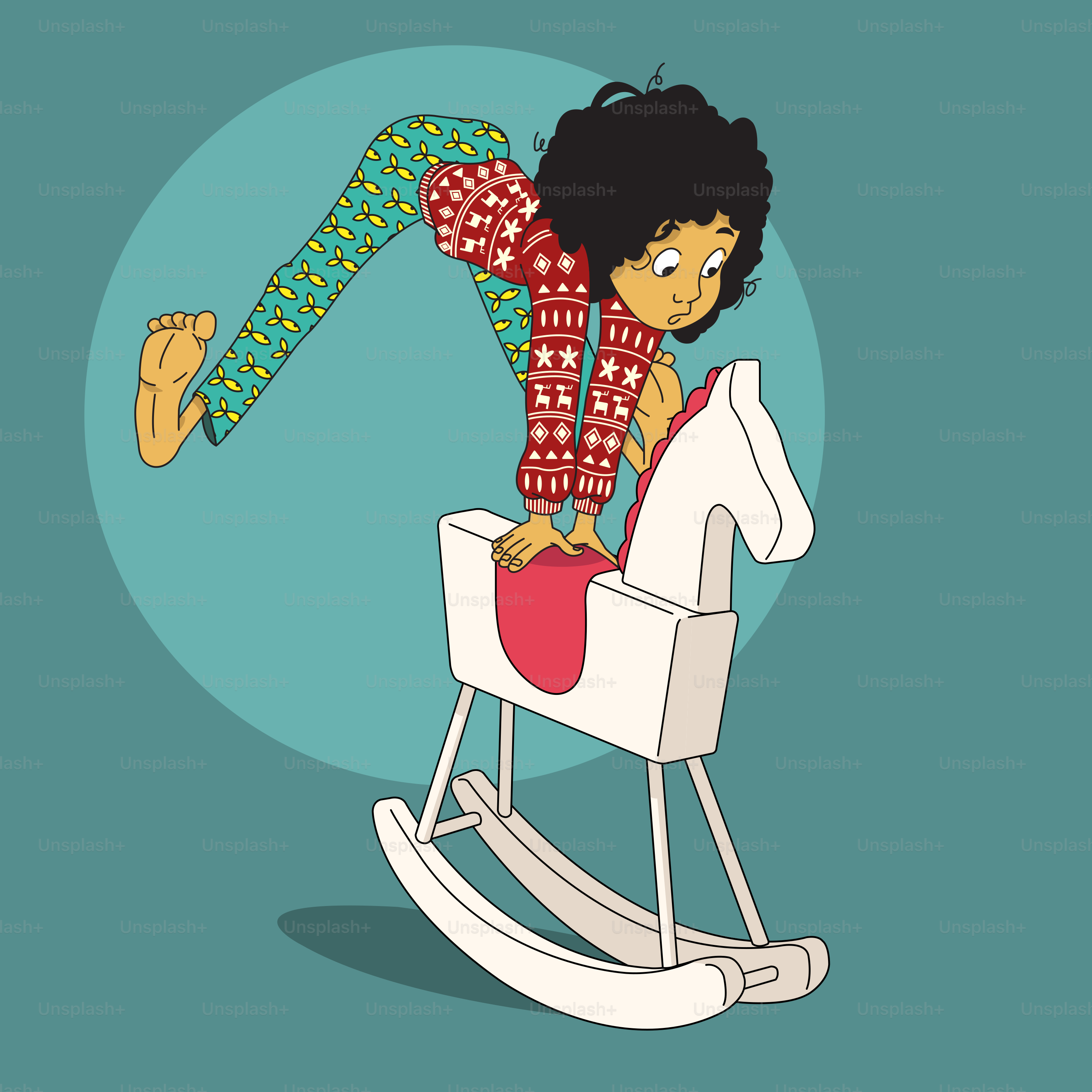 A cartoon of a woman sitting on a rocking chair