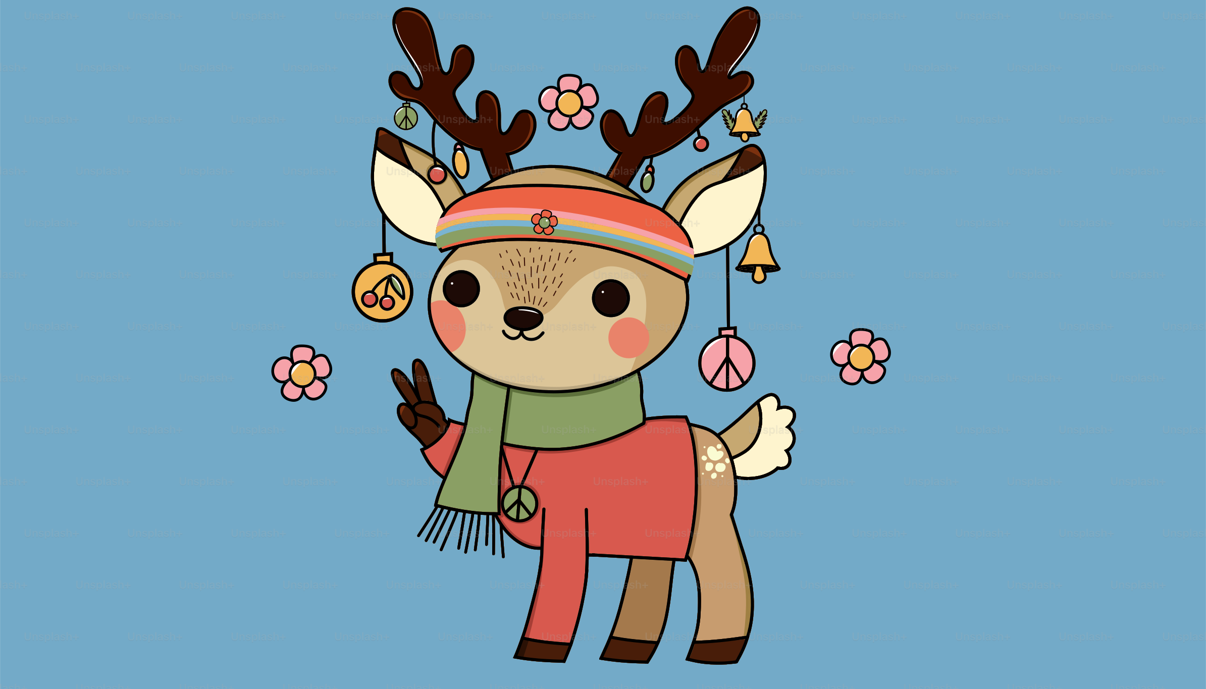 Une photo d’un cerf portant un chapeau et une écharpe