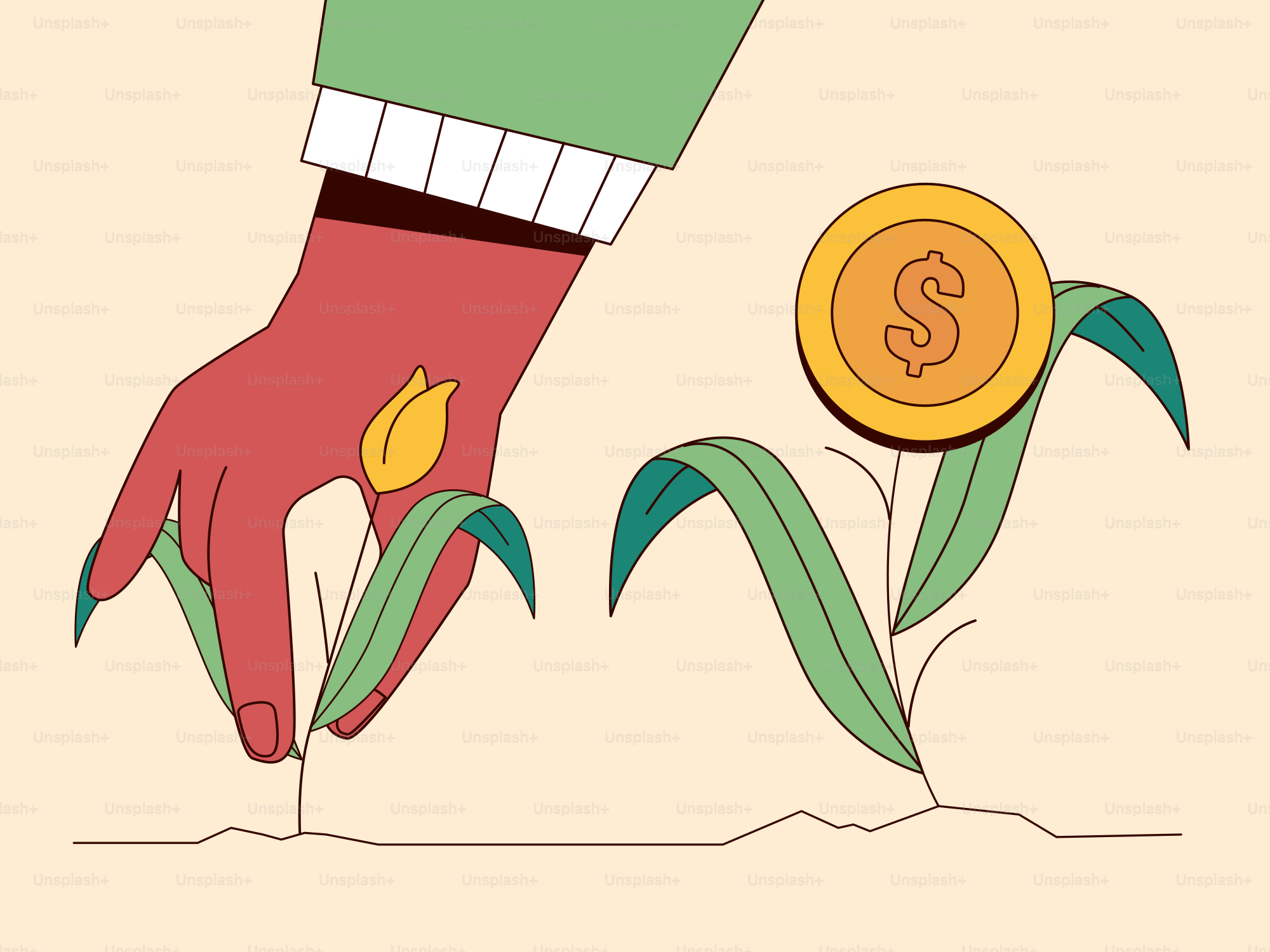 A hand reaching for a coin in the ground