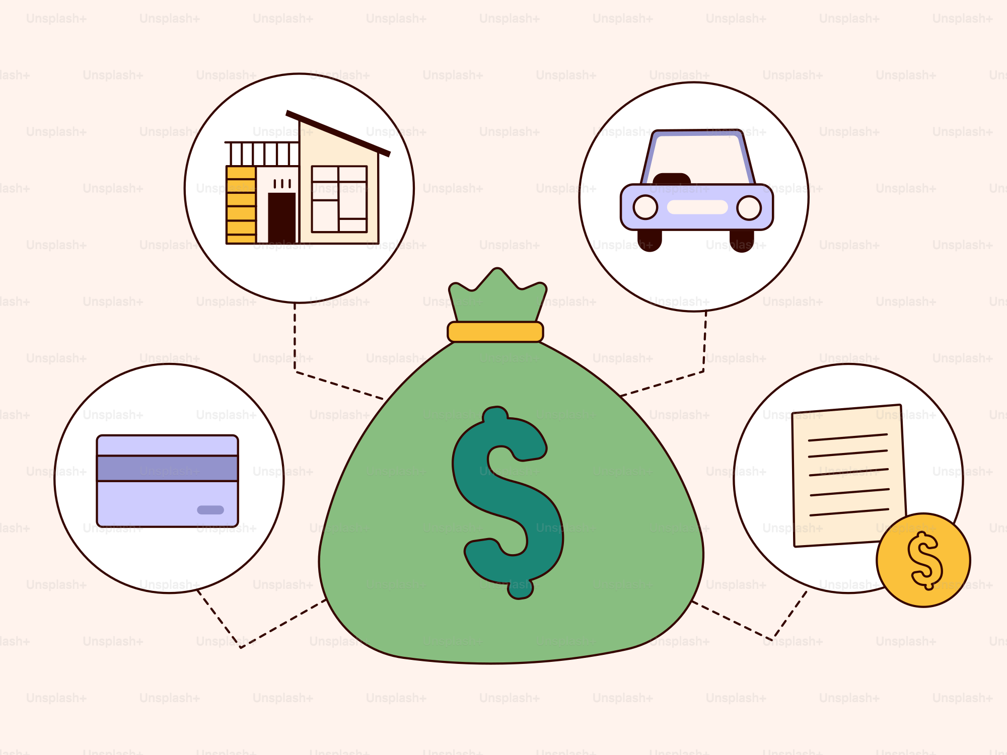 Una borsa di denaro con icone intorno vettoriale – Immagine di Auto su  Unsplash, image size:3000x2250