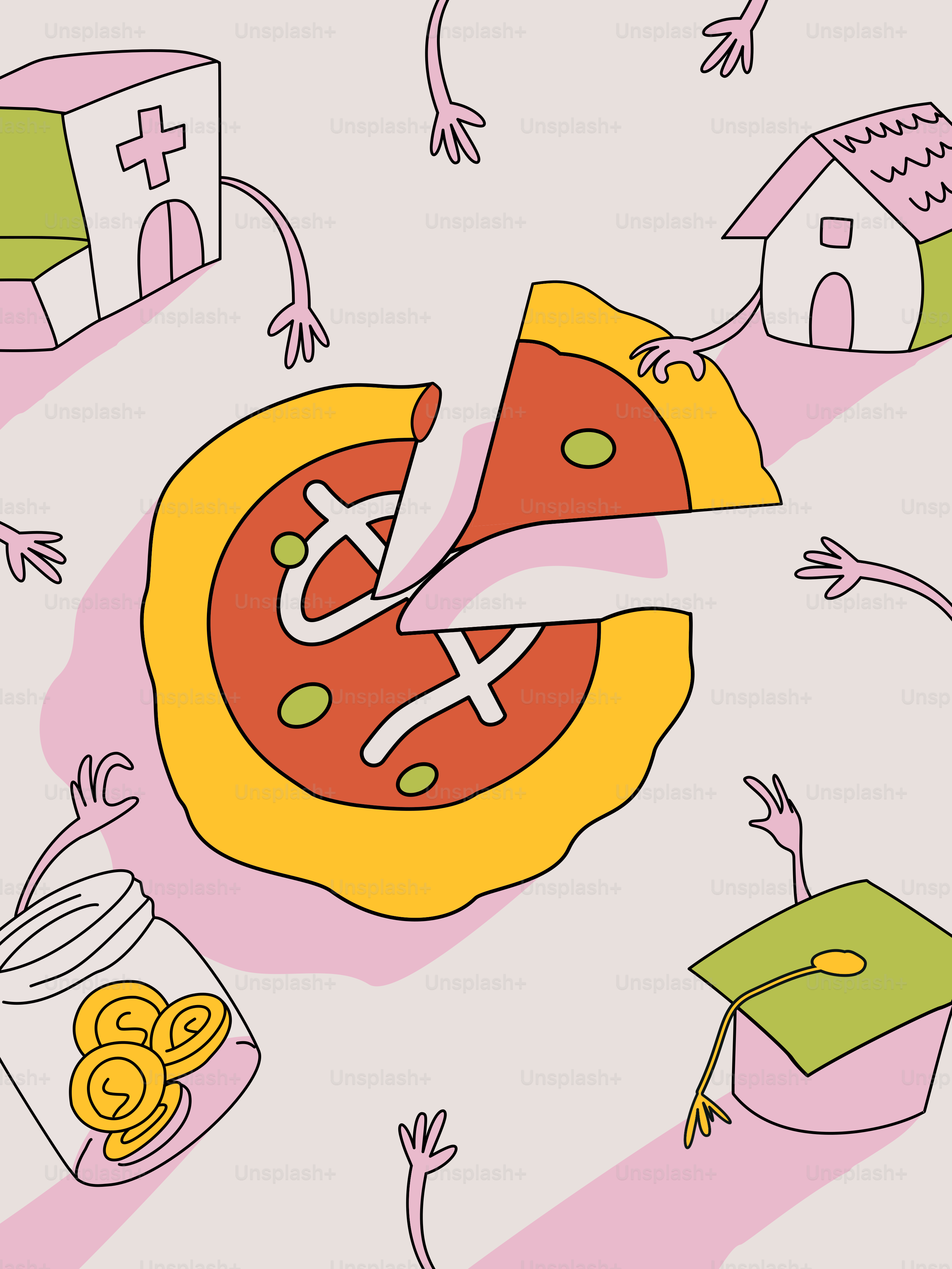 A cartoon of a bunch of objects on a white background