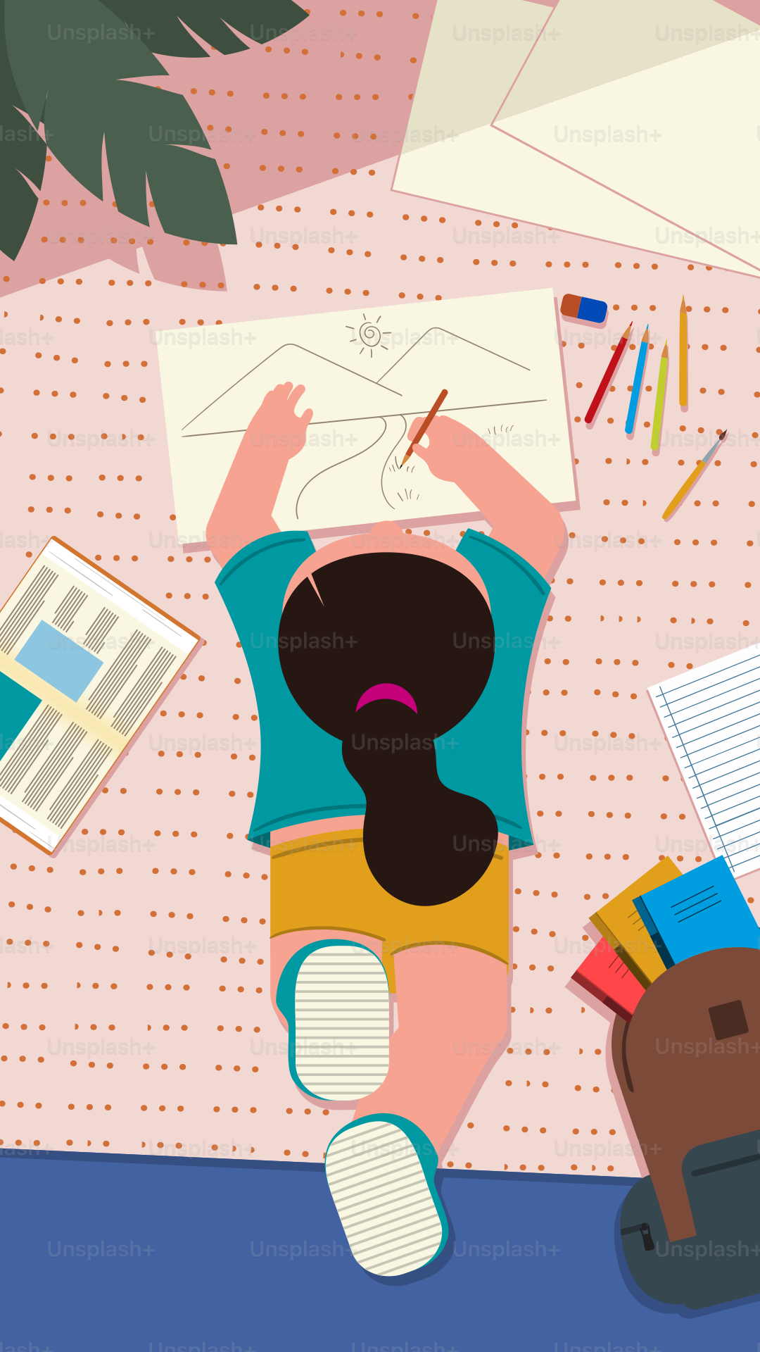 A person laying on top of a bed next to a pile of papers