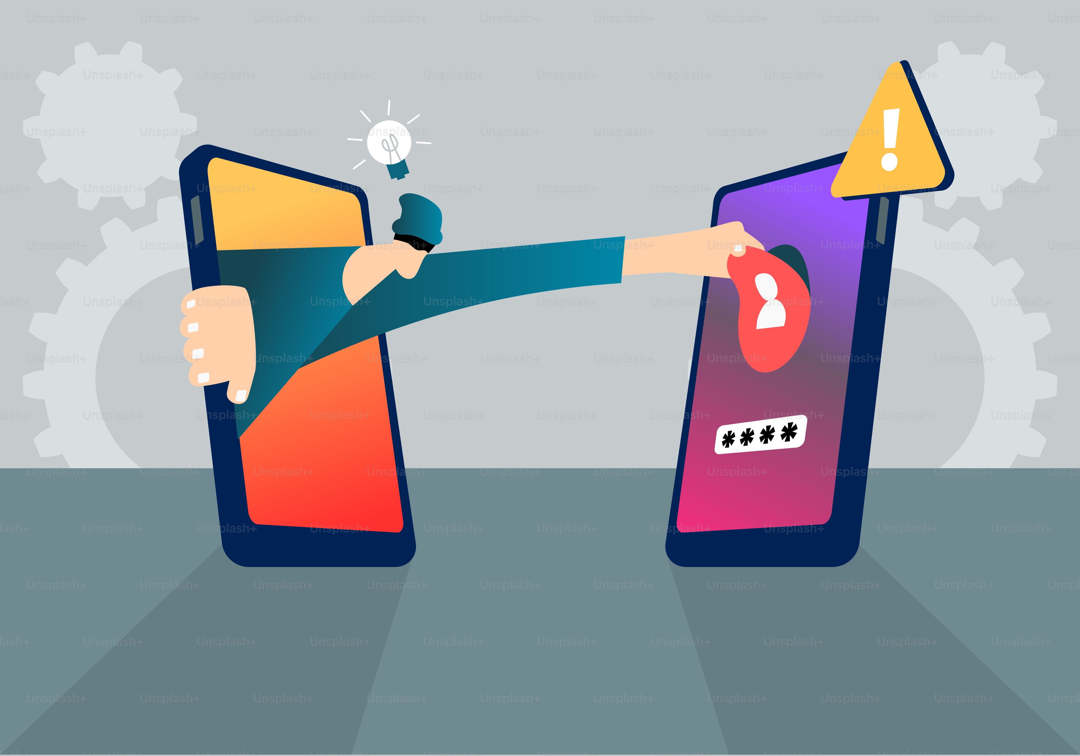 Seseorang memegang ponsel pintar dengan tanda tanya di layar