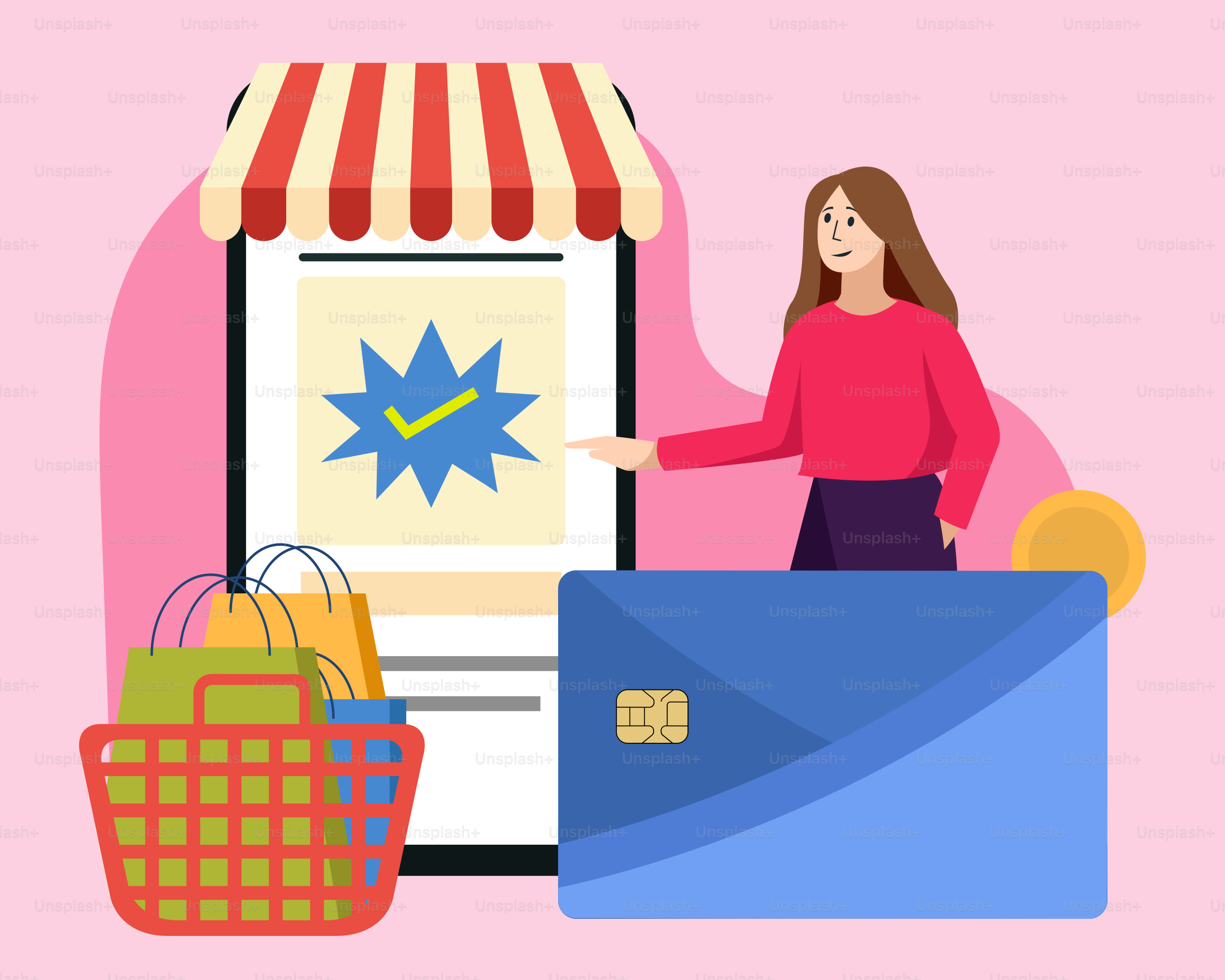 Uma mulher parada ao lado de um laptop com um cartão de crédito na frente