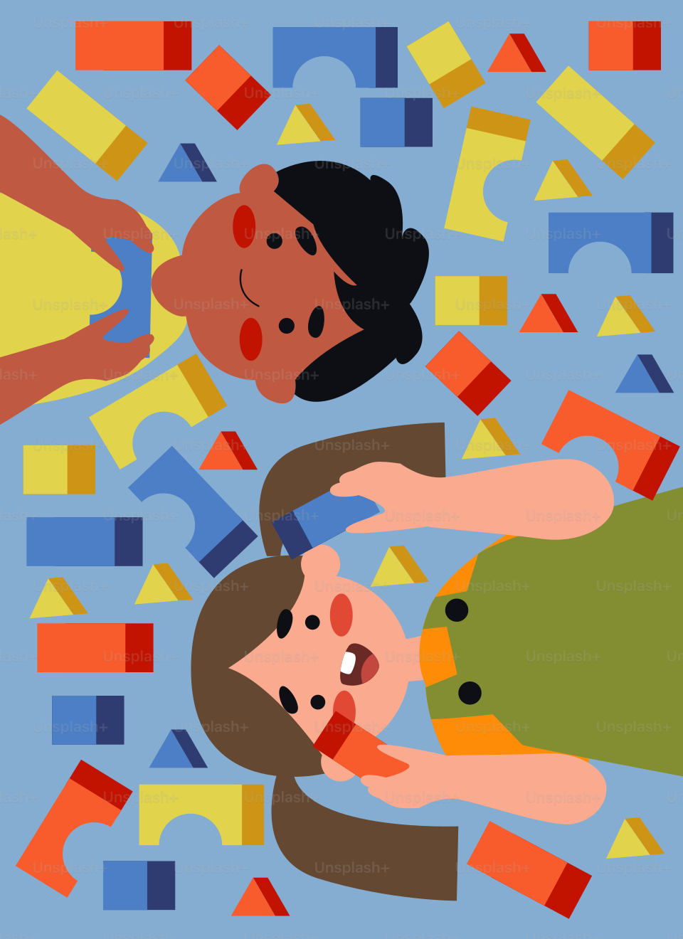 A group of people surrounded by confetti on a blue background