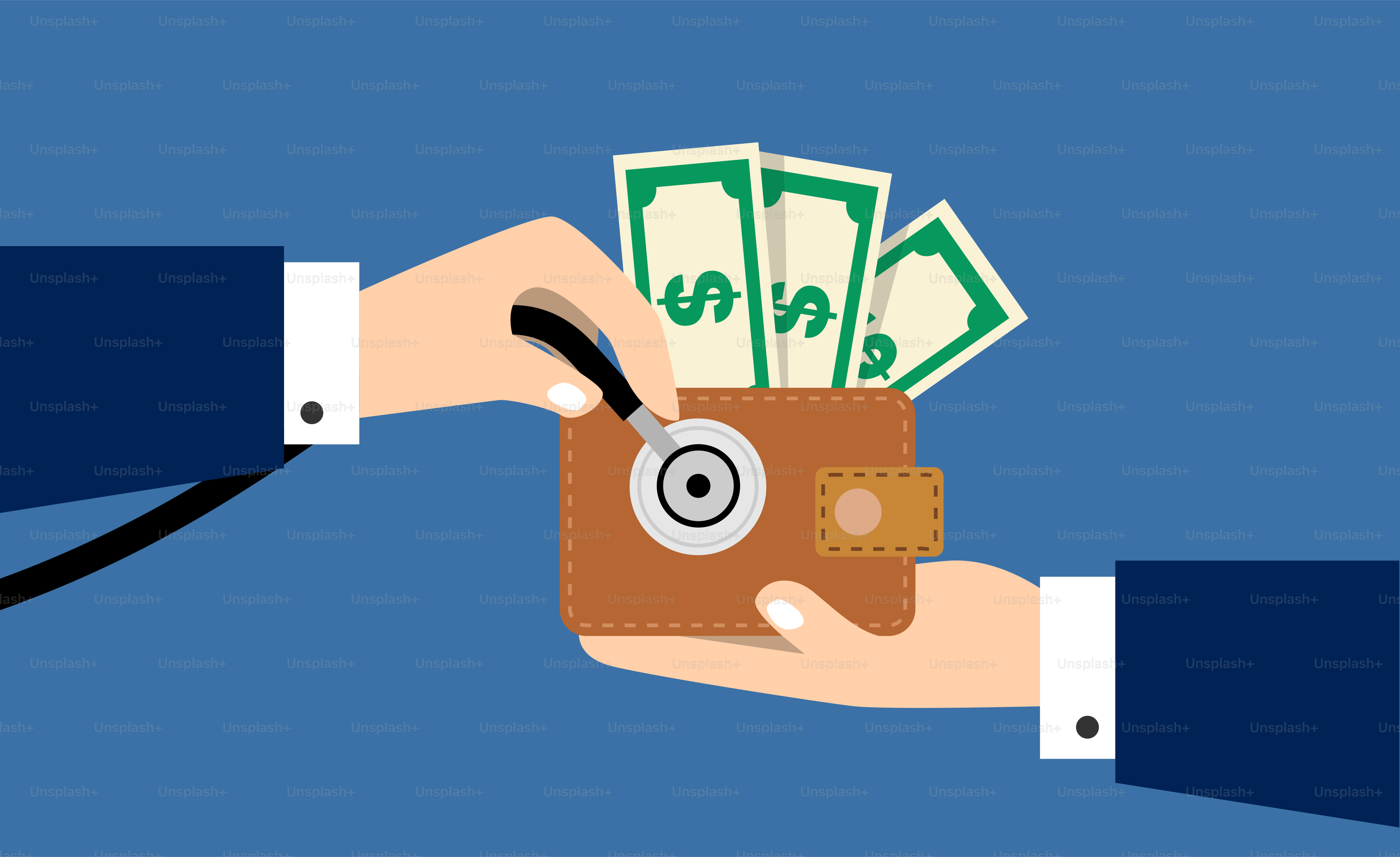 A hand holding a wallet with money coming out of it