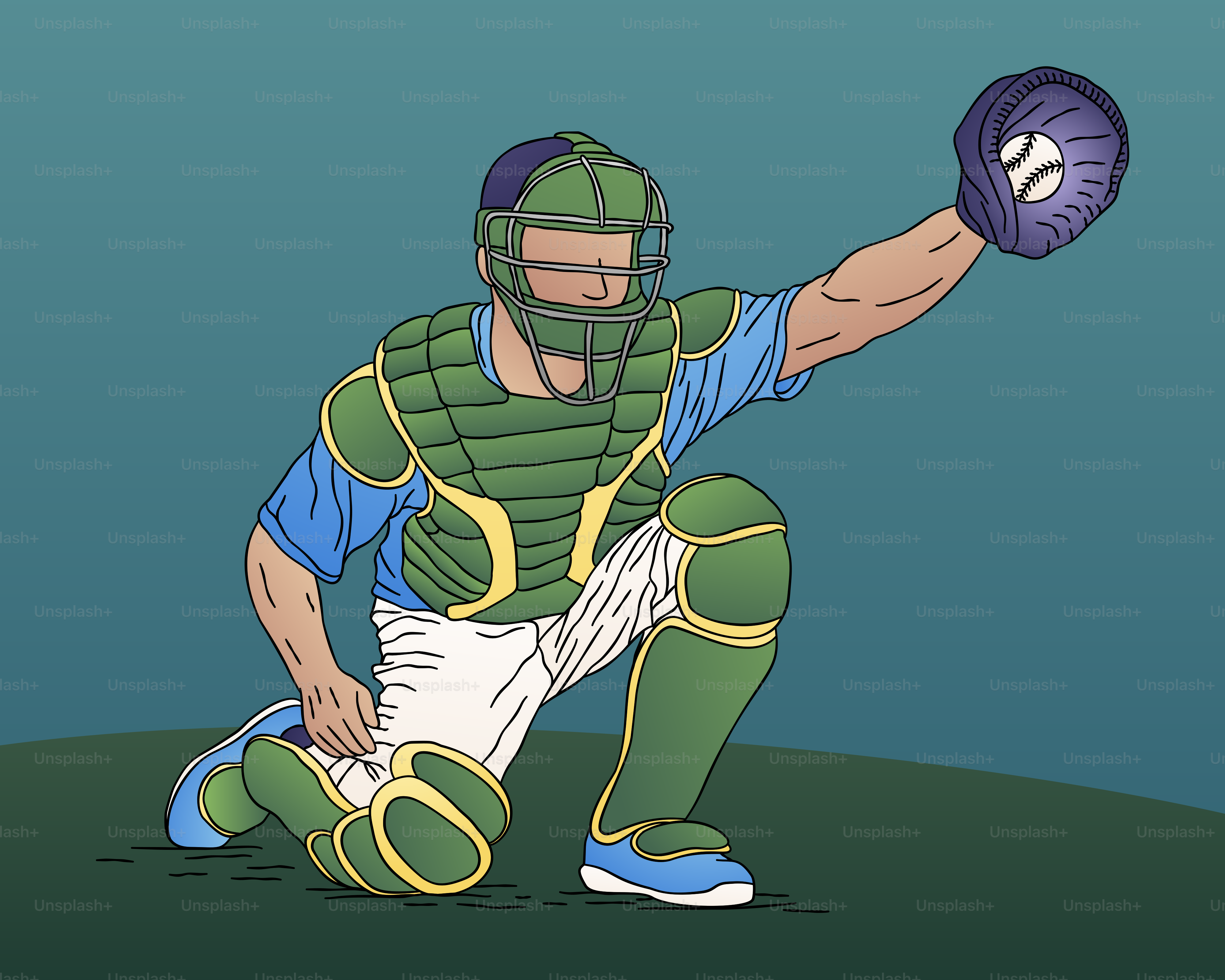 A baseball player with a catchers mitt on a field