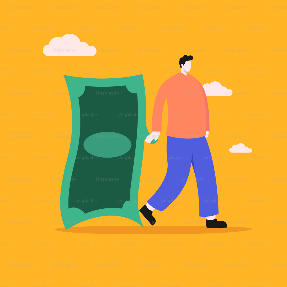 A man walking with a large dollar bill in his hand