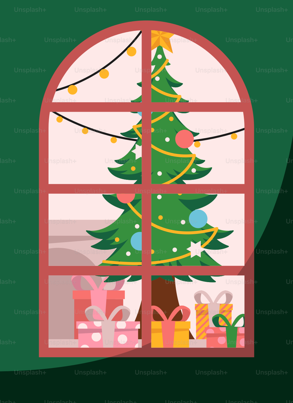 Ein Weihnachtsbaum, der vor einem Fenster steht