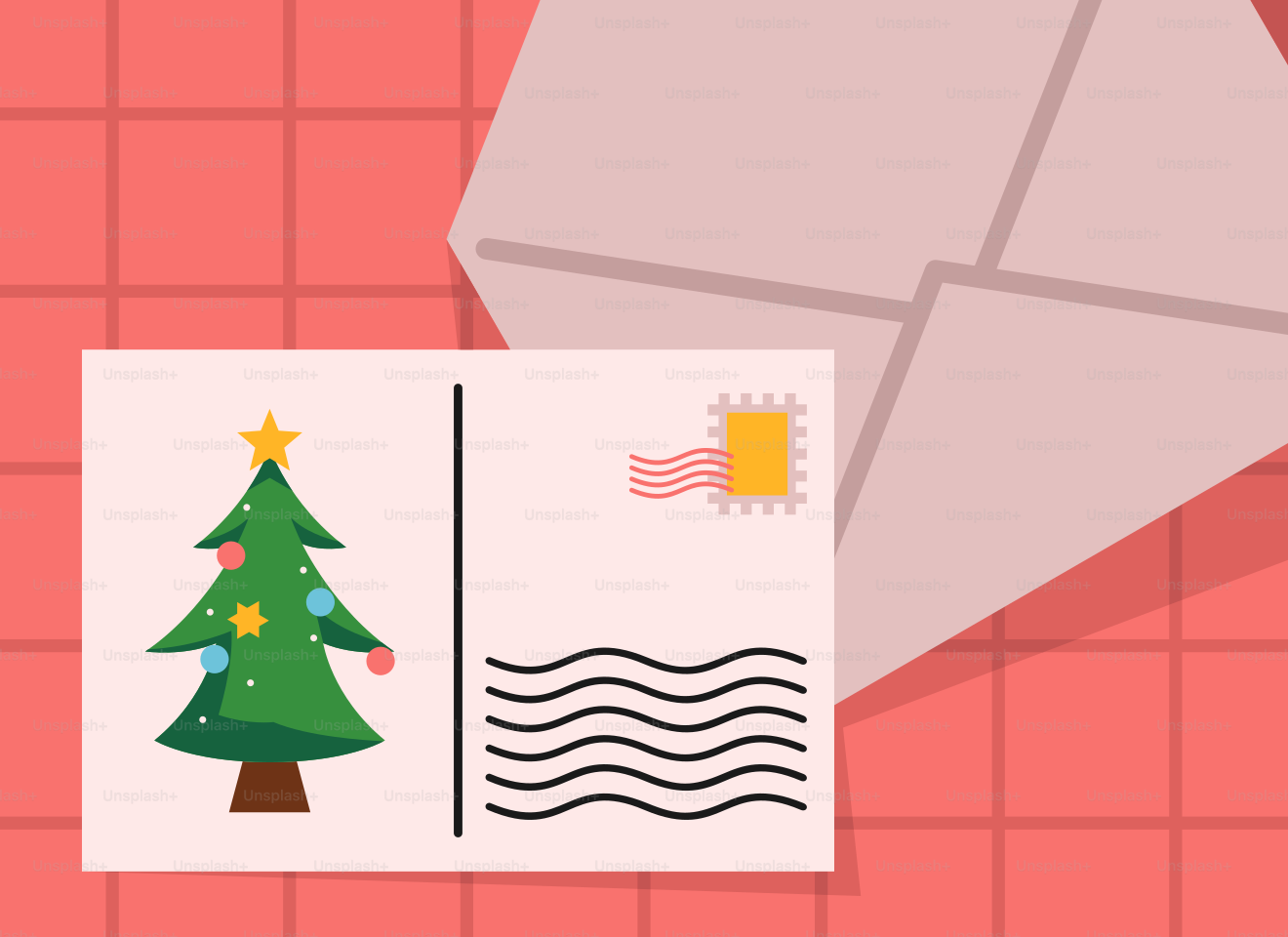 An envelope with a christmas tree on it