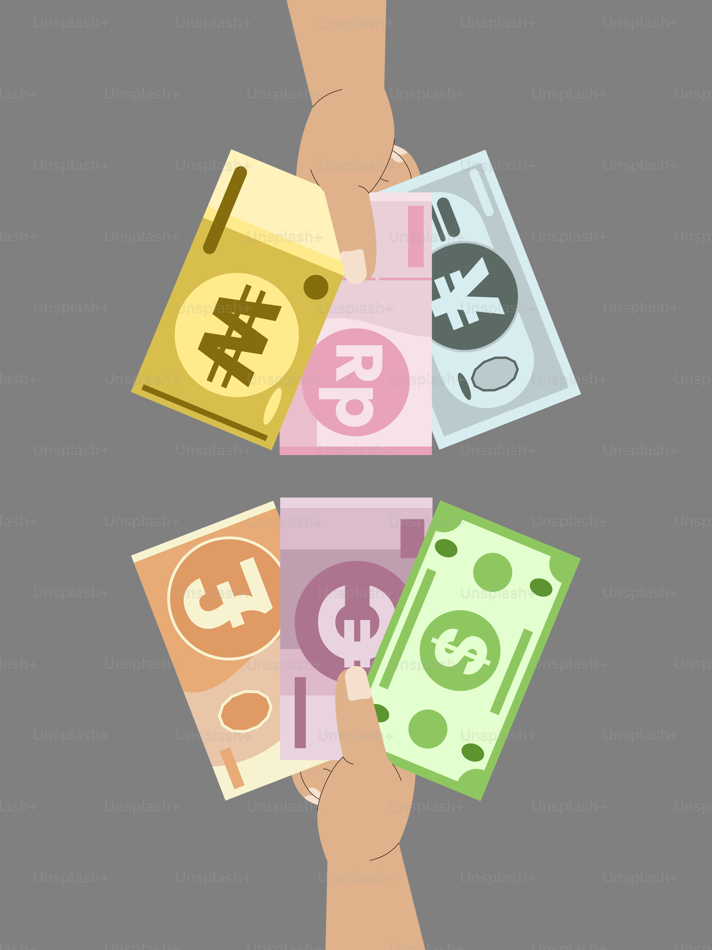 두 손이 서로의 손에 돈을 쥐고 있다