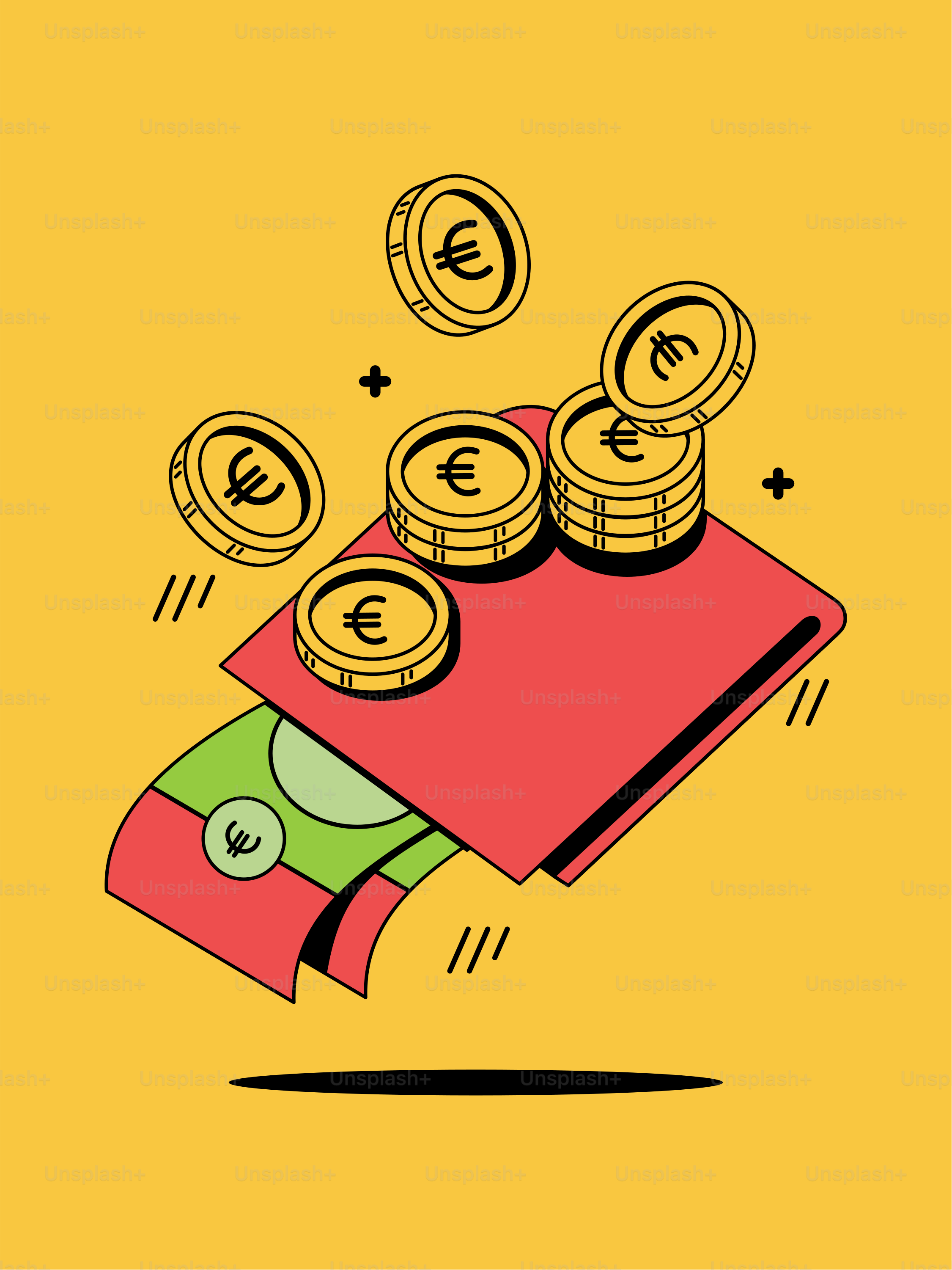 A red book with money coming out of it