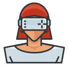 Eine Frau mit rotem Helm und Jalousie