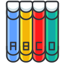 A row of books with the word abc on them