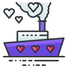 Un dibujo de un barco con corazones