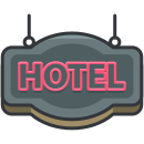 Ein Schild mit der Aufschrift Hotel hängt an einem Haken