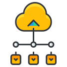 A yellow cloud with a green arrow on top of it