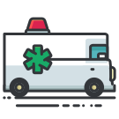An ambulance with an emergency light on top of it