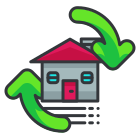 Ein Haus mit einem grünen Pfeil, der darauf zeigte