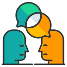 Un grupo de personas con globos de diálogo sobre la cabeza