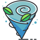 A blue cone with a green leaf on top of it
