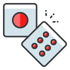A red button and a white button on a white background