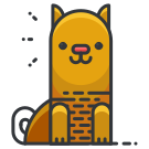 A yellow cat sitting down with its eyes closed