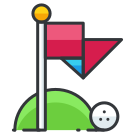 Una imagen de una bola de golf y una bandera