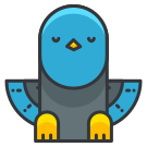 Un oiseau bleu posé sur un fond blanc