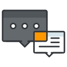 A gray and orange speech bubble and a gray and orange speech bubble