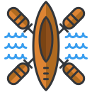 Ein Boot mit zwei Rudern, das im Wasser schwimmt