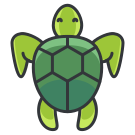 A green turtle with a sad look on its face