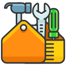 A toolbox with a wrench and a hammer