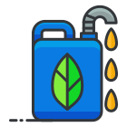 A blue container with a green leaf and a faucet