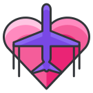 A heart with a plane flying over it