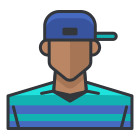 A baseball player wearing a blue and green uniform