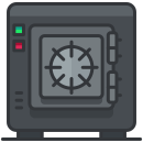 A black oven with a red and green clock on it