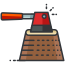 A red and black object on a white background