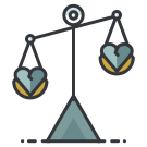 A balance scale with two hearts on it