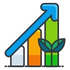 A bar graph with a plant growing out of it