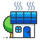 A picture of a house with a solar panel on top of it