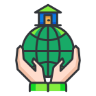 A person holding a green globe in their hands