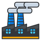 A factory with smoke stacks and windows