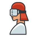 A person wearing a red hat and a pair of virtual glasses