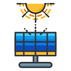 A solar panel with a sun above it