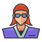 A person with sunglasses and a red hair