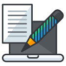 A computer screen with a pen and paper on it