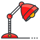 A red desk lamp with a white background